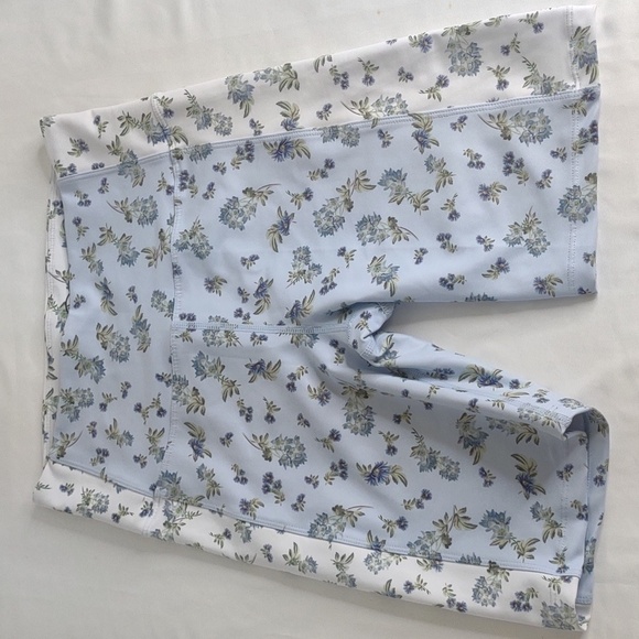 Sage blue and white flowered bike shorts, size XS, Like New - Picture 1 of 8